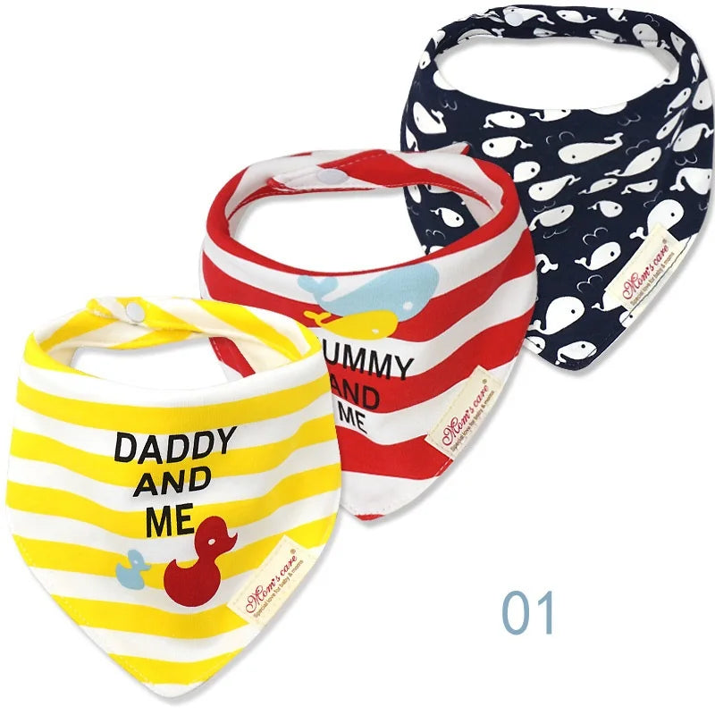 3pcs Per Lot  Baby Bibs Bandana Set Cotton Multi-Style Triangle Cartoon Babadores Para Bebe Infant Boys Girls Saliva Towel KF025