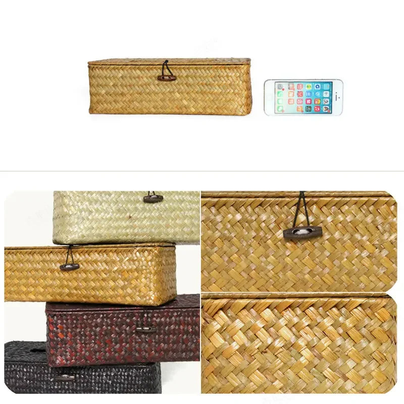 Rattan Tissue Box Cover Rectangular Napkin Case Woven Napkin Paper Container Home Car Napkins Holder Ofiice Home Organizer