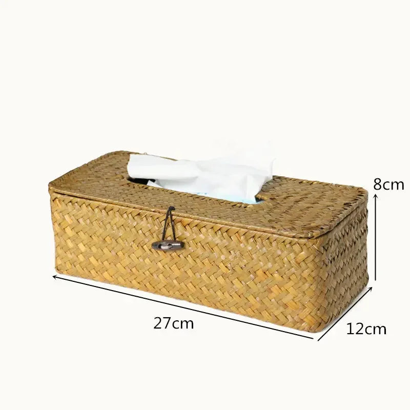 Rattan Tissue Box Cover Rectangular Napkin Case Woven Napkin Paper Container Home Car Napkins Holder Ofiice Home Organizer