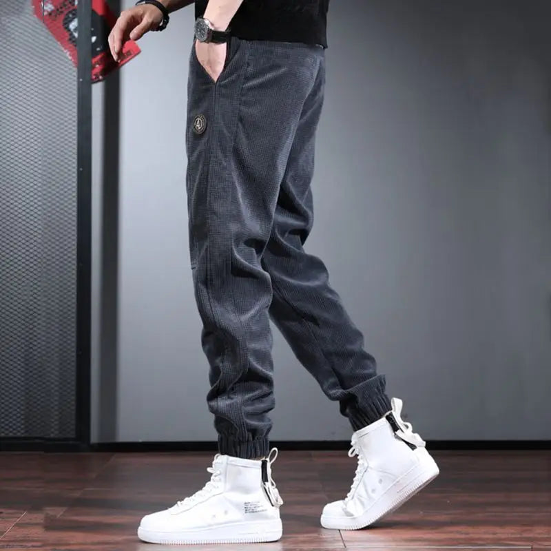 Autumn Winter KPOP Fashion Style Harajuku Slim Fit Sweat Pants Loose Solid Patchwork All Match Casual Pants Corduroy Sweatpants