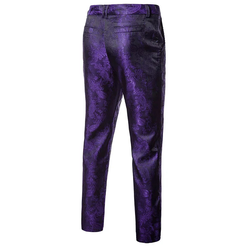 Spring Thin Purple Floral Suit Pants Men Wedding Party Dresses Pants Fashion Casual Trousers Gold Red Black Pantalones Hombre