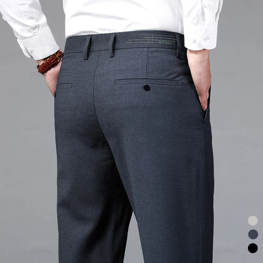 Brand Clothing Summer High Quality Soft Formal Suit Pants Men Business Thin Straight Party Wedding Office Grey Trousers Male