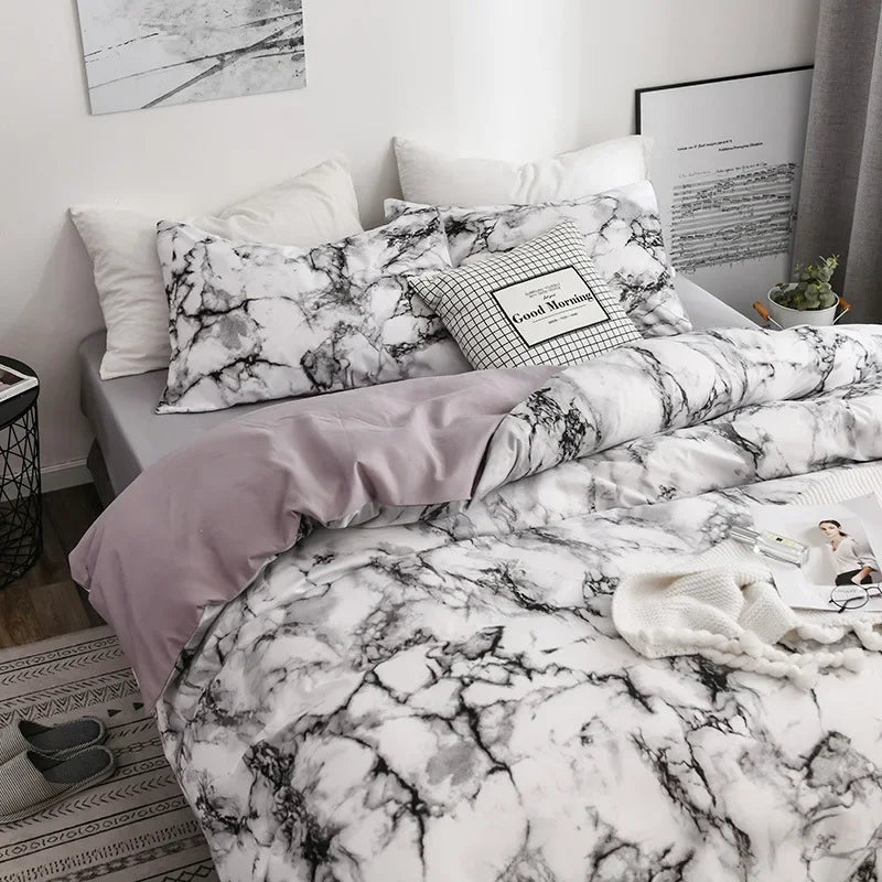 Mirco Fiber Marble Print Bedding Set Nordic Duvet Cover Set Double Bed Home Soft Comfortable Quilt Cover & 1/2pcs Pillowcases