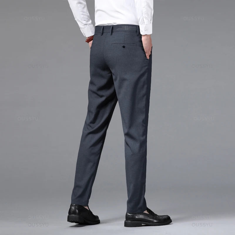 Brand Clothing Summer High Quality Soft Formal Suit Pants Men Business Thin Straight Party Wedding Office Grey Trousers Male