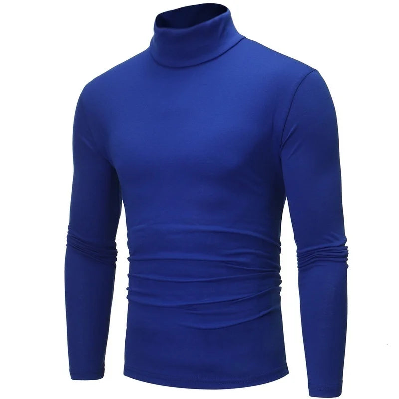 Men's Fashion Minimalist Tight Bottom Shirt Solid Color Long Sleeve T-shirt Solid Color High Neck Fitness Sweater