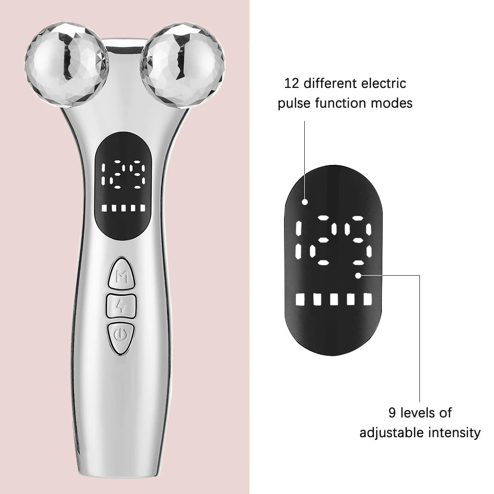 EMS Pulse Face Roller Massager Chin Reducer Microcurrent V-line Face Lift Machine Vibration Electric Facial Massager Tightening