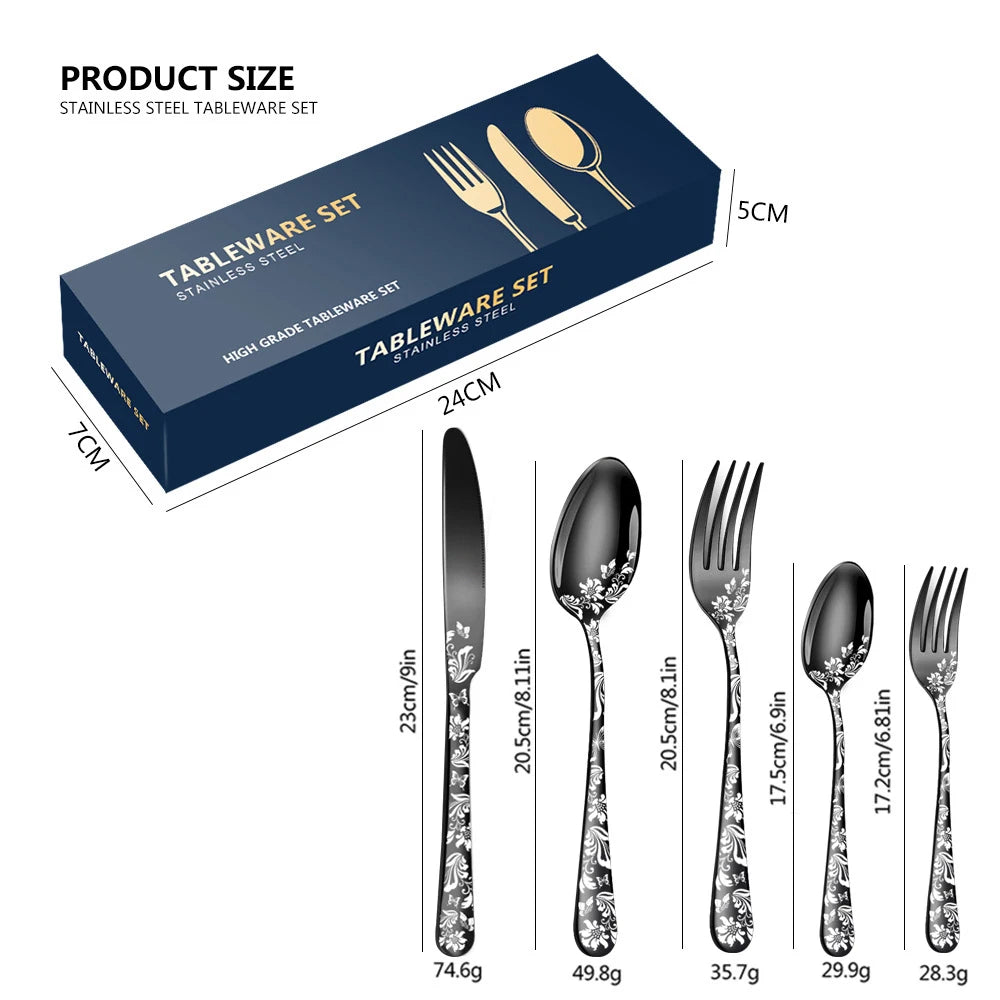 20Pcs Explosive Pattern Stainless Steel Cutlery Set Western Steak Dinnerware Set Knife Fork Spoon Set Kitchen Tableware Sets New