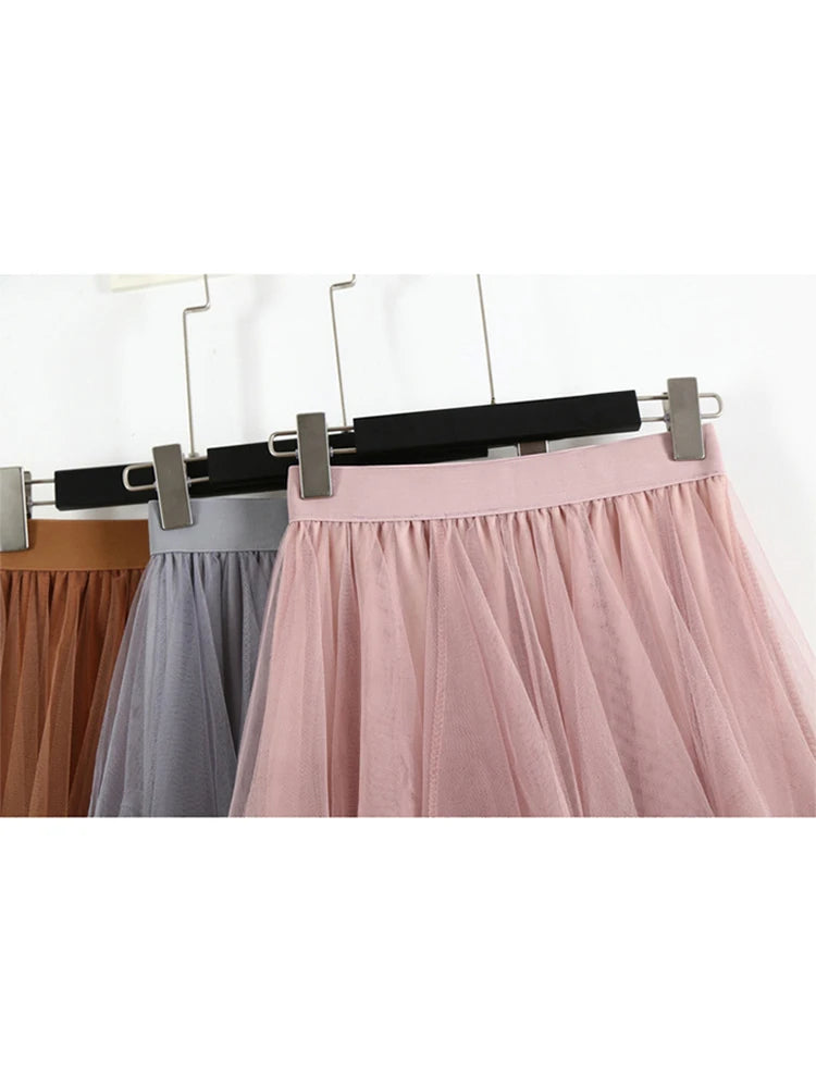 TIGENA Long Tulle Skirt Women Fashion 2024 Spring Summer High Waist Pleated Maxi Skirt Female Pink White Black School Skirt Sun