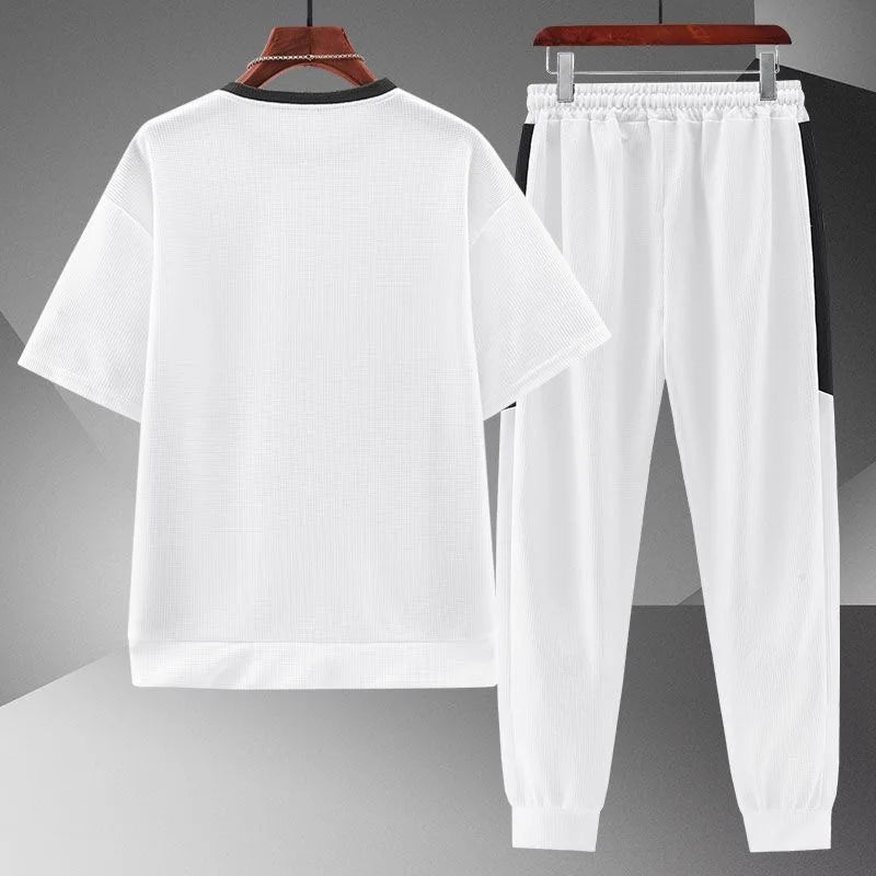 2023 Summer New Fashion Short Sleeve T-shirt Suit Men's Casual Loose Comfortable Large Size High-Quality Sports Two-Piece Set