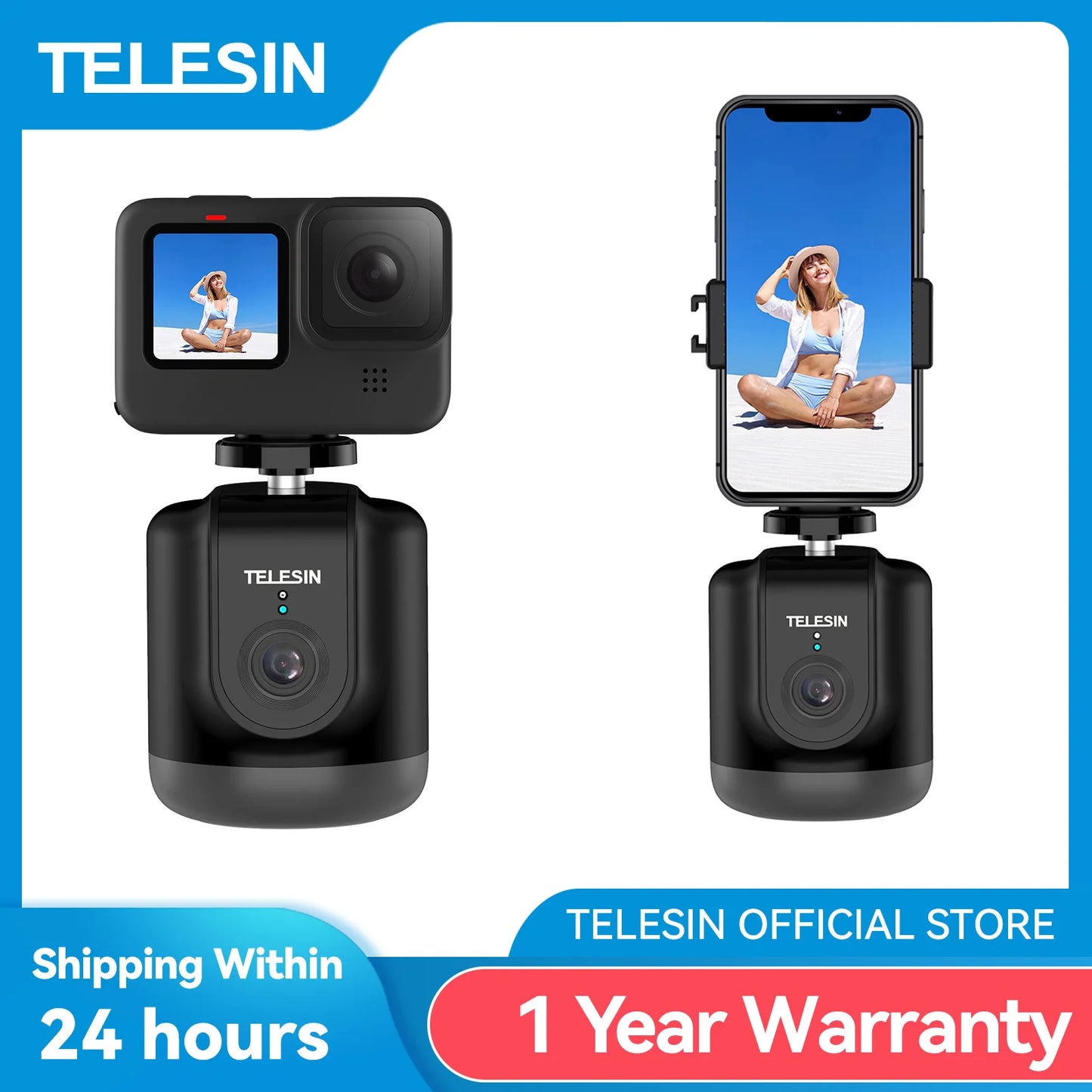 TELESIN AI Smart Shooting Gimbal Selfie 360° Rotation Auto Face Tracking Holder Camera Phone Vlog For GoPro 10 DJI Osmo Action