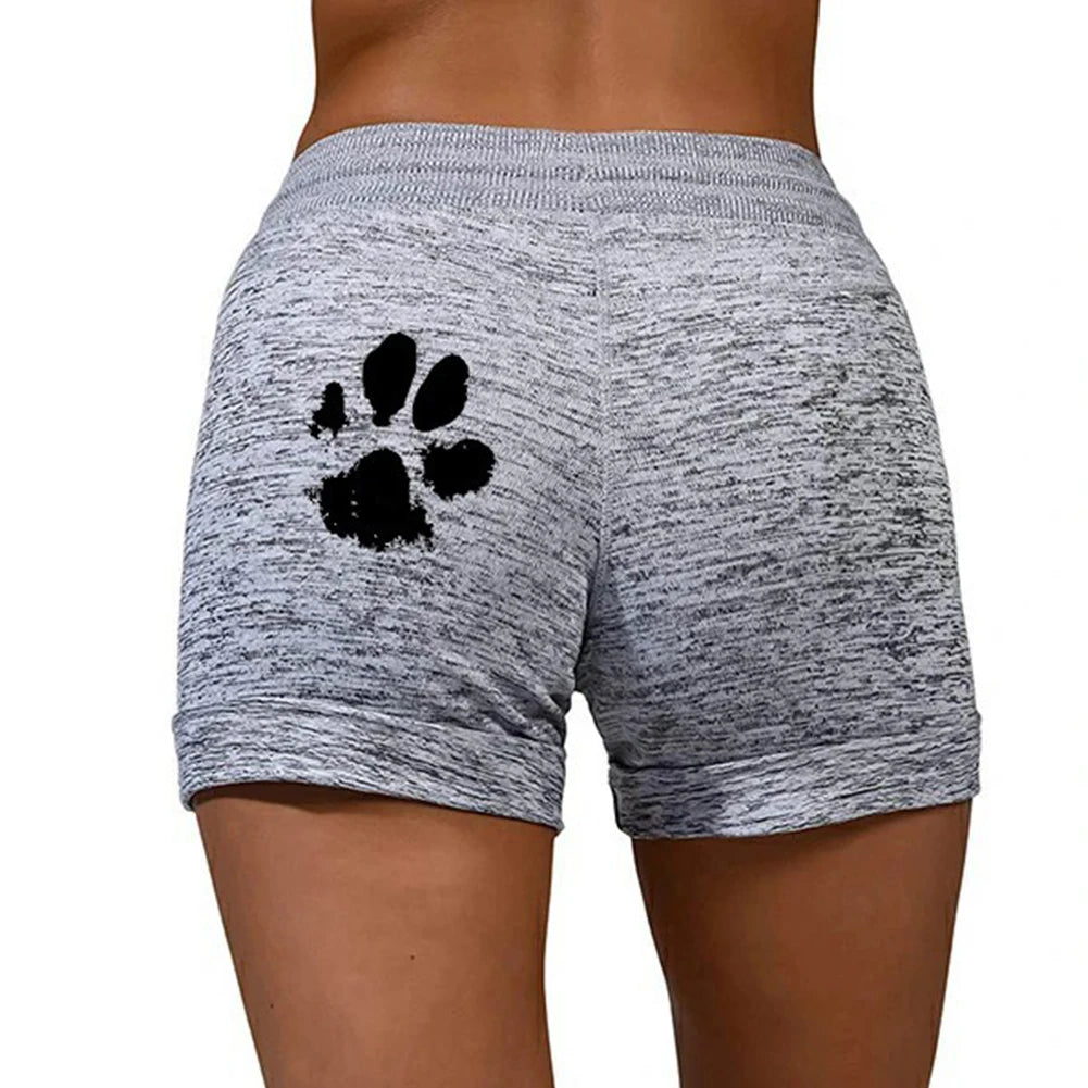 Casual Shorts Women High Waist Cats Claw Print Drawstring Quick Dry Elastic Sports Shorts Gym Women's Clothing