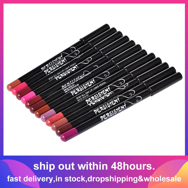 12pcs Professional Multi-functional Lipliner Pencil Long Lasting Waterproof Lip Eye Brow Cosmetic Makeup Colorful Lip Liner Pens