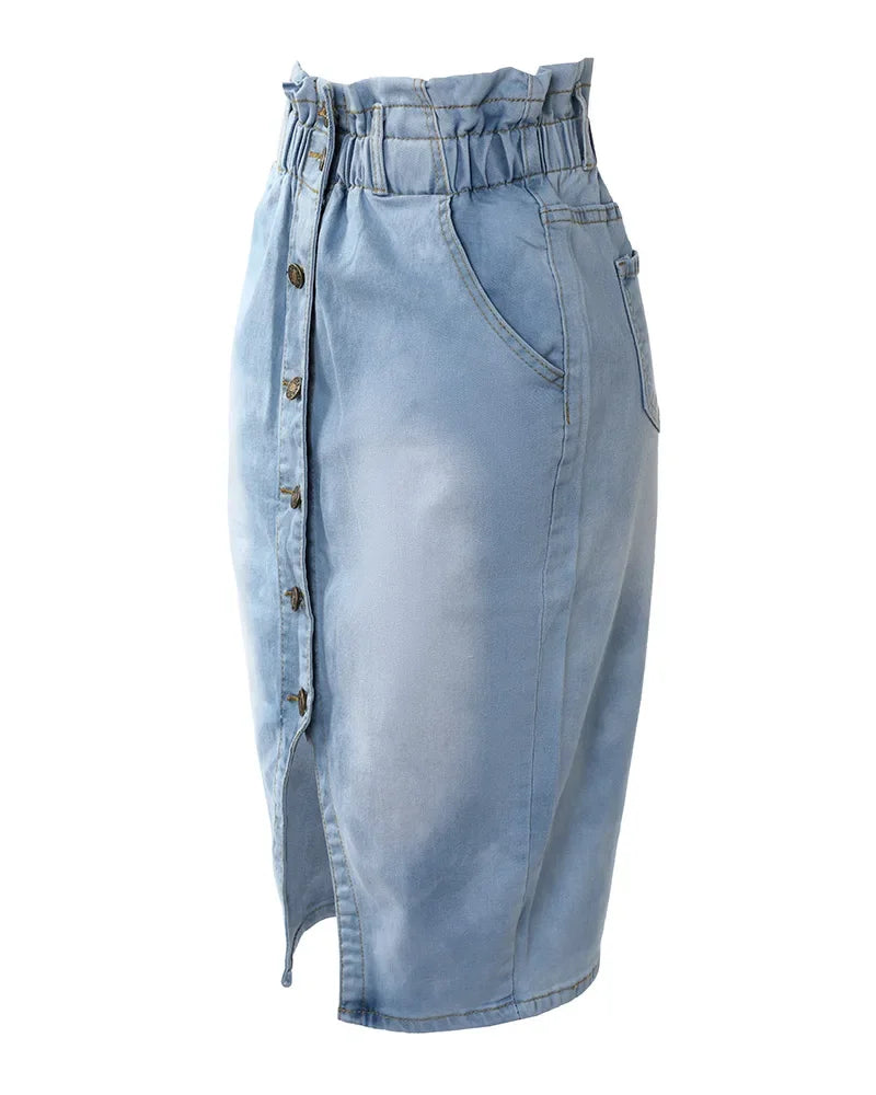 Sheath Sexy Summer Autumn Fashion Button Fly High Waist Denim Skirt Women Slim Casual Skirt Jeans