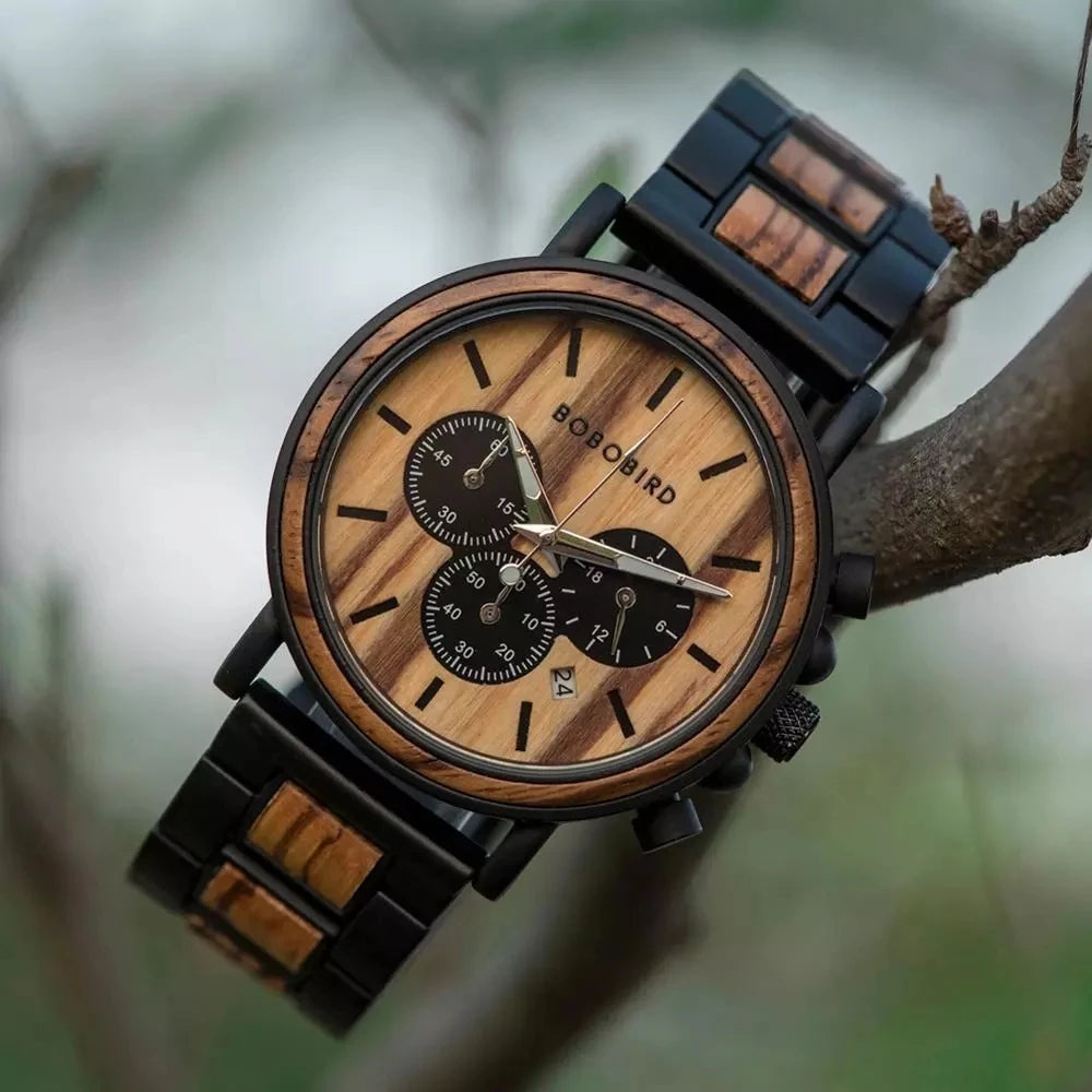 BOBO BIRD Wooden Watch Men erkek kol saati Luxury Stylish Wood Timepieces Chronograph Military Quartz Watches Custom Wood Gift