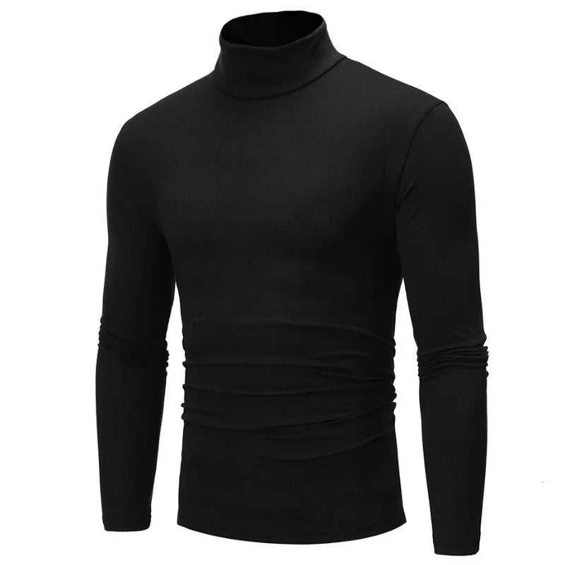 Men's Fashion Minimalist Tight Bottom Shirt Solid Color Long Sleeve T-shirt Solid Color High Neck Fitness Sweater