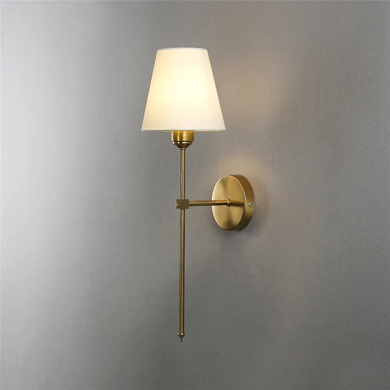 American Retro Wall Lamp Bedroom Bedside Lamp Bathroom Mirror Lamp Luster Luxury Sconce Fabric LampShade TV Wall Lights Fixture