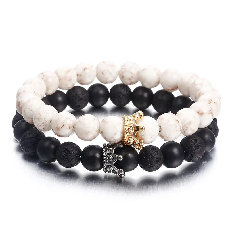 Hot Trendy Natural Lava Stone Braceletsl Crown And Helmet Charm Bracelet For Men Or Women Adjustable Bracelet Jewelry Gifts