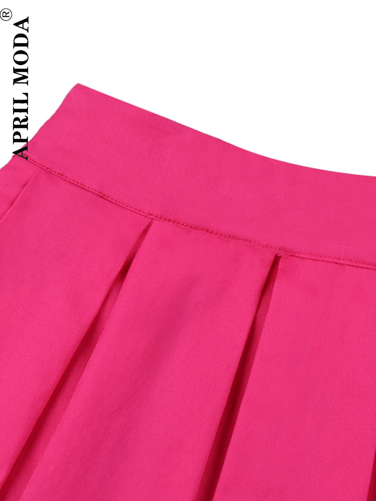 Fashion Women Casual Solid Pink Vintage Skirts Kawaii High Waist Pleated Skirt Girl School Retro Rockabilly Ladies Midi Skirts