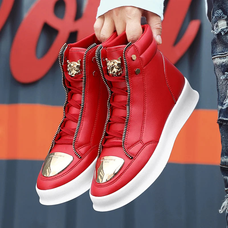 Red Snakeskin High Top Sneakers Men Brand Luxury Designer Shoes Fashion Party Club Hip Hop Streetwear Shoes Men Casual Sneakers