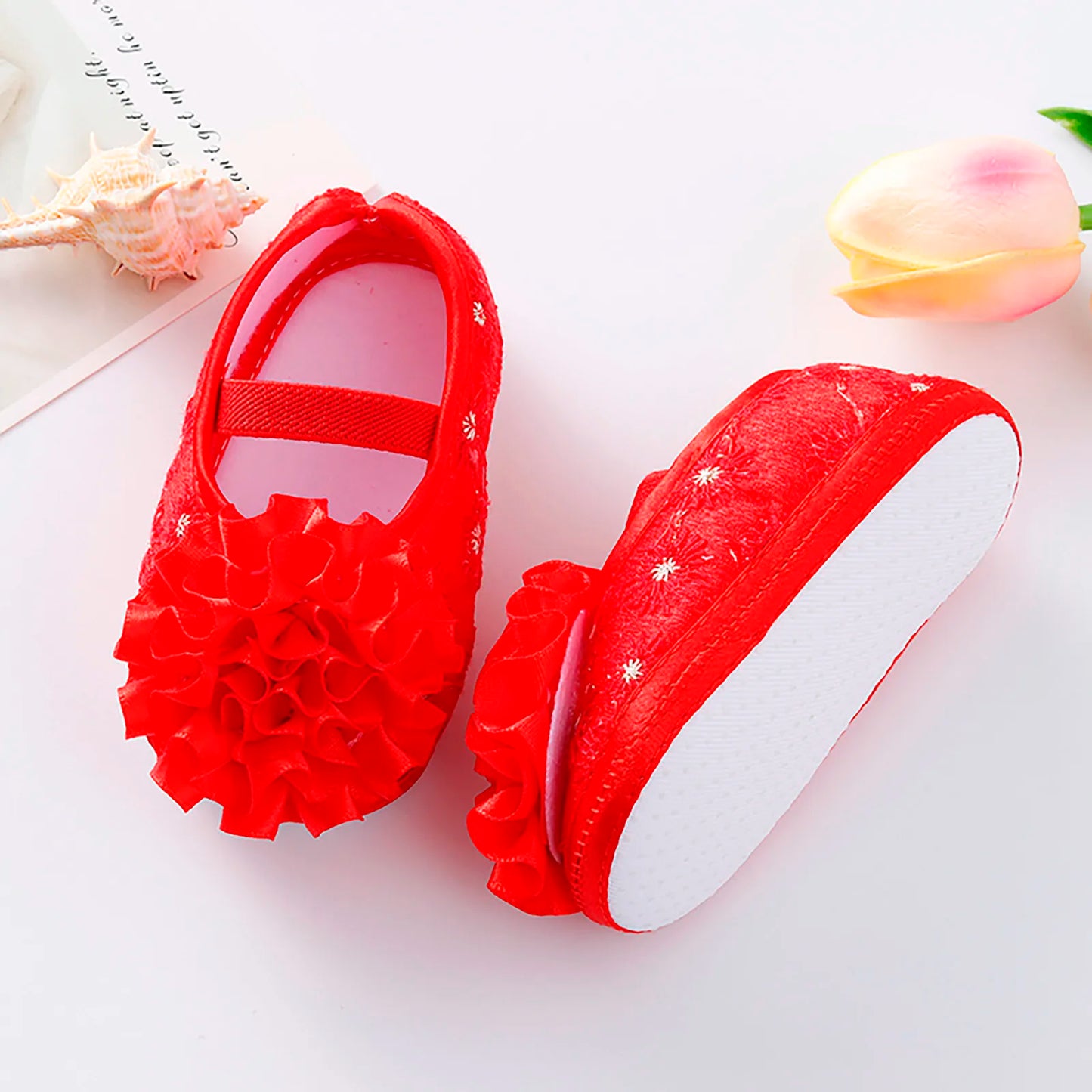 Baby Girls Shoes Big Red Florwel Infant Shoes Prewalkers Little Girls Crib Shoes Shallow Princess Shoes Детская Обувь Девочки