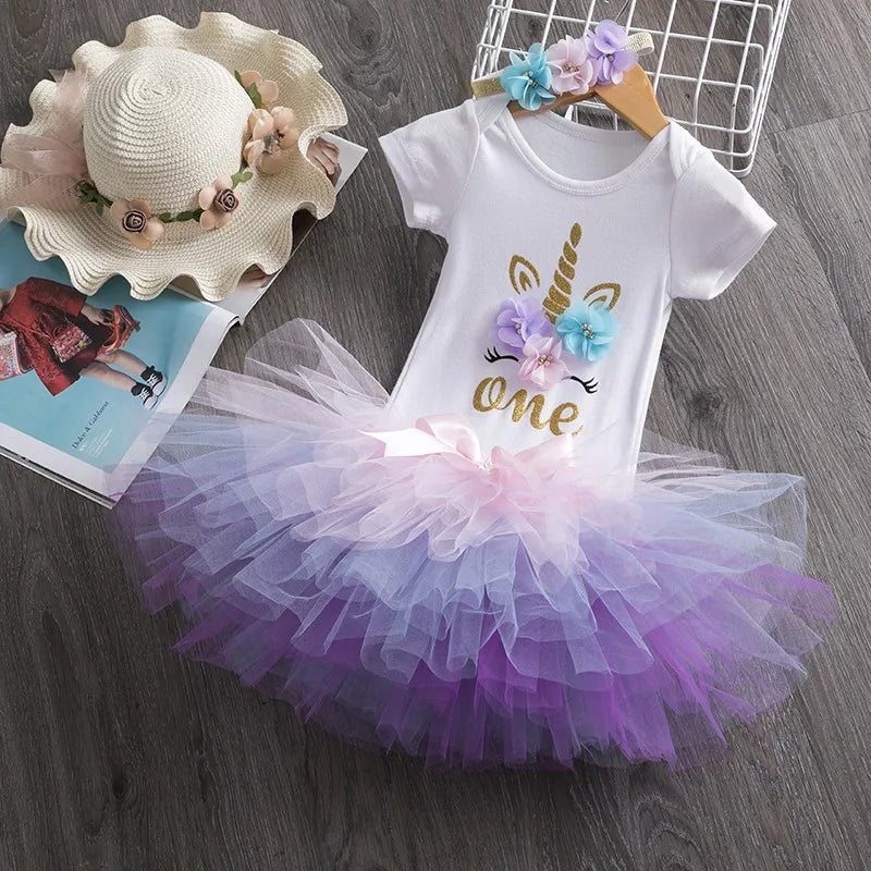 2024 Baby Girl 1 Year Birthday Dress Unicorn Outfits Summer Kids Dresses For Girl Clothing 12 Months Toddler Infant Party Wear