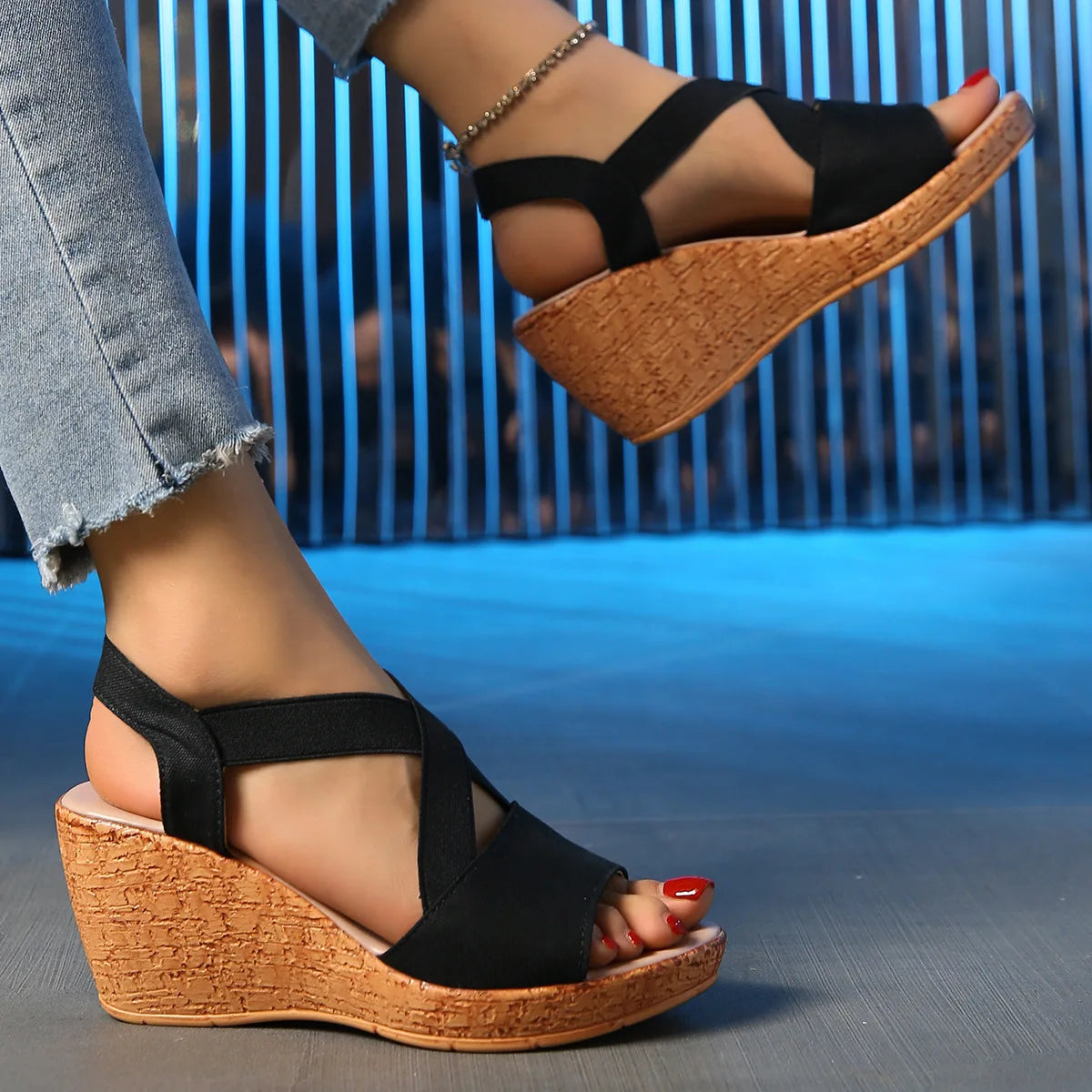 Wedge Sandals for Women  Summer Shoes 2024 Casual Platform Sandalias Cross Strap Peep Toe Female Fashion Beach Shoes Sandales