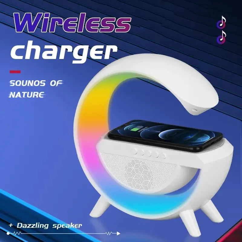 Wireless Charger Stand Alarm Clock Speaker APP Control RGB Night Light  Fast Charging Station for Iphone X 11 12 13 14 Samsung