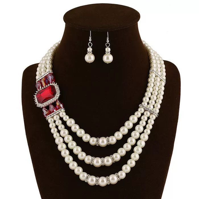 Fashion European and American Style Famous Brand Crystal Necklace Exaggerated Women's Pearl