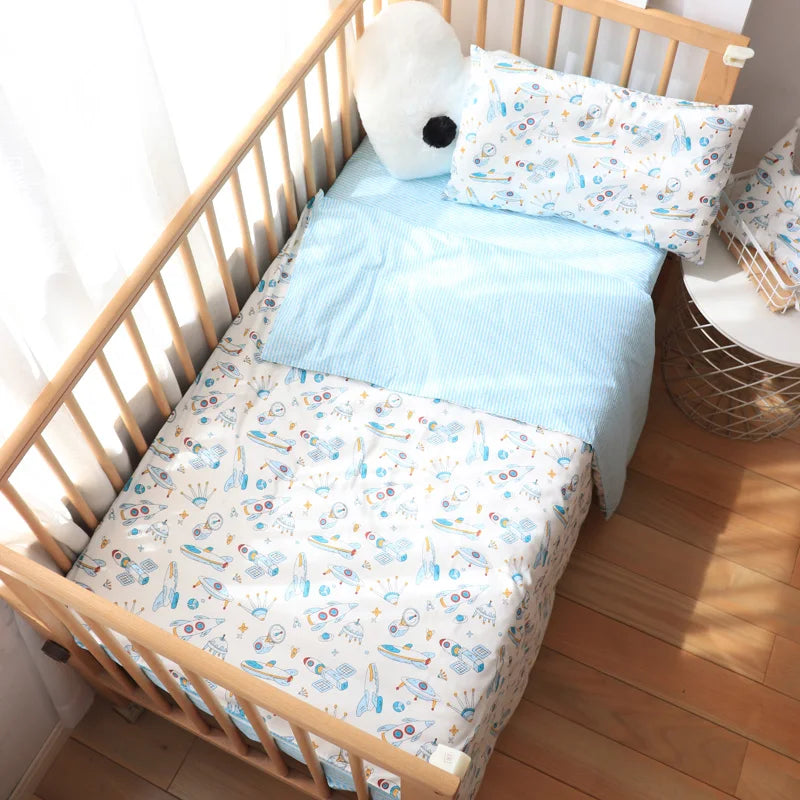 3Pcs Baby Bedding Set For Newborns Star Pattern Kid Bed Linen For Boy Pure Cotton Woven Crib Bedding Duvet Cover Pillocase Sheet